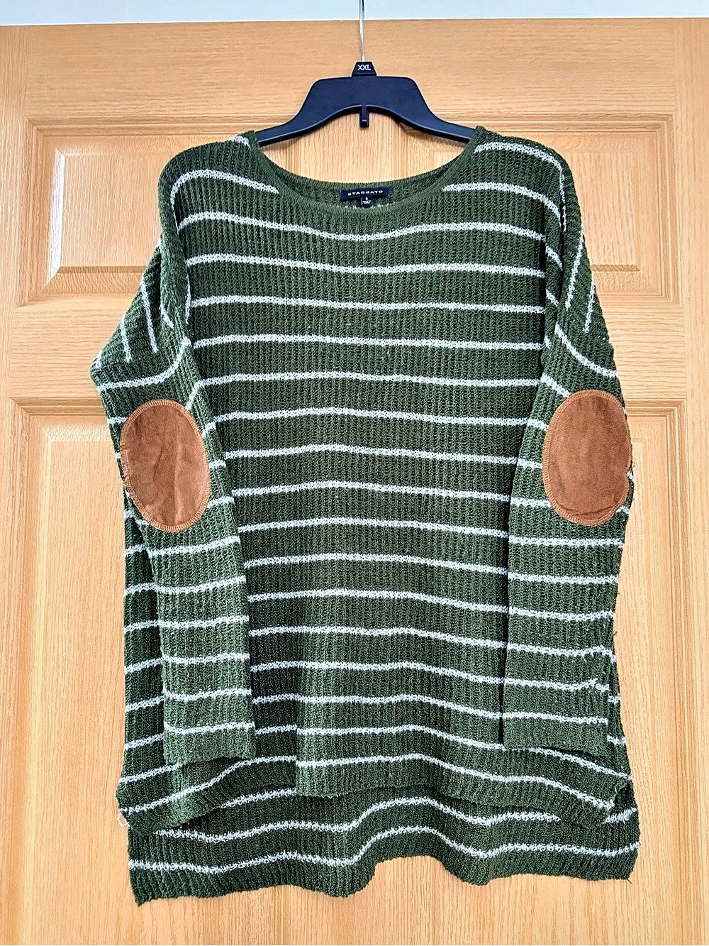 STACCATO Chico Striped Sweater in Green & White Size Small